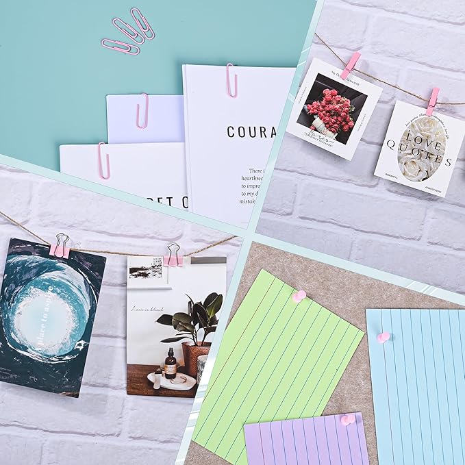 Pink Desk Accessories,220PCS Paper Clips and Binder Clips Small with Decorative Push Pins Cips for School Home Office Aesthetic Desk Accessories