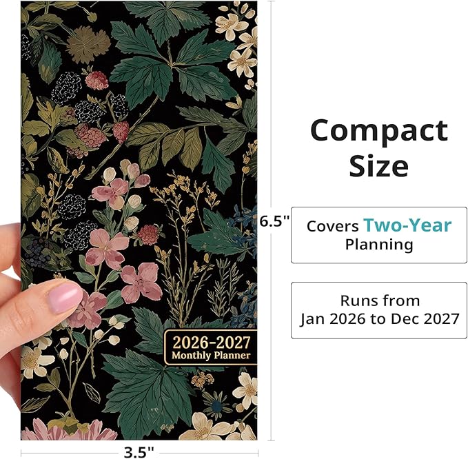 Pocket Calendar 2026-2027 for Purse, Two Year Monthly Planner Pocket Size, Jan 2026 to Dec 2027 Monthly Planner Small Size (6.5" x 3.5") - Forest Botanica
