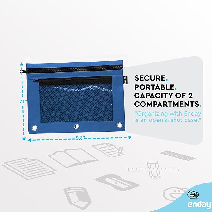 Enday Dark Blue Pencil Pouch For 3 Ring Binder, Zippered Binder Pencil Pouches, 3 Ring Pencil Pouch for Binder, Pencil Case for Binder, Large Pencil Bags for School, Home, and Office