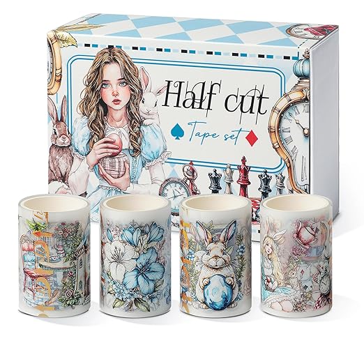 Snycler Pre-Cut Fairy Tale Themed PET Washi Tapes - Vintage Aesthetic Tape Stickers for Journaling, Scrapbooking, Junk Journals, Crafts, Planners - 4 Rolls