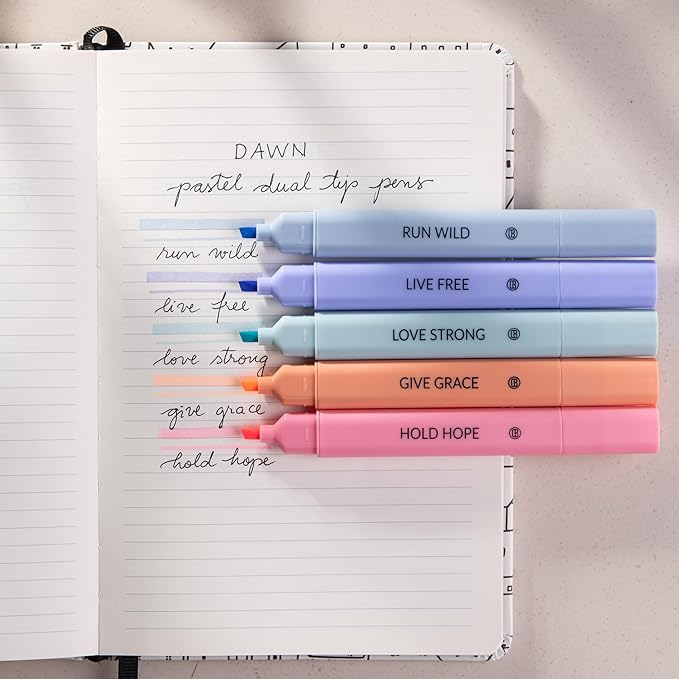 DIVERSEBEE Bible Highlighters Assorted Colors, 5 Pack No Bleed Dual Tip Aesthetic Pastel Highlighter Pens for Journaling, Note Taking, School, Bible Study Supplies and Accessories (Dawn)