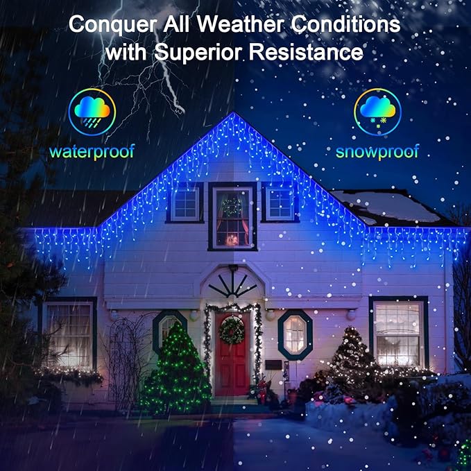 164FT 1620 LED Outdoor Christmas Lights - 360 Ice Drops, 12 Pro Modes with Timer Memory & Brightness, Waterproof Hanging Ice String Light for Holiday Wedding Garden Fence House Decor (Blue)