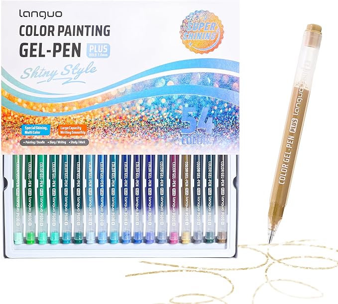 Glitter Gel Pens for Adult Coloring, 54 Colors Special Shining Multi Glitter Gel Pens Colored Set for Drawing, Doodling, Journaling & Creative Art Supplies