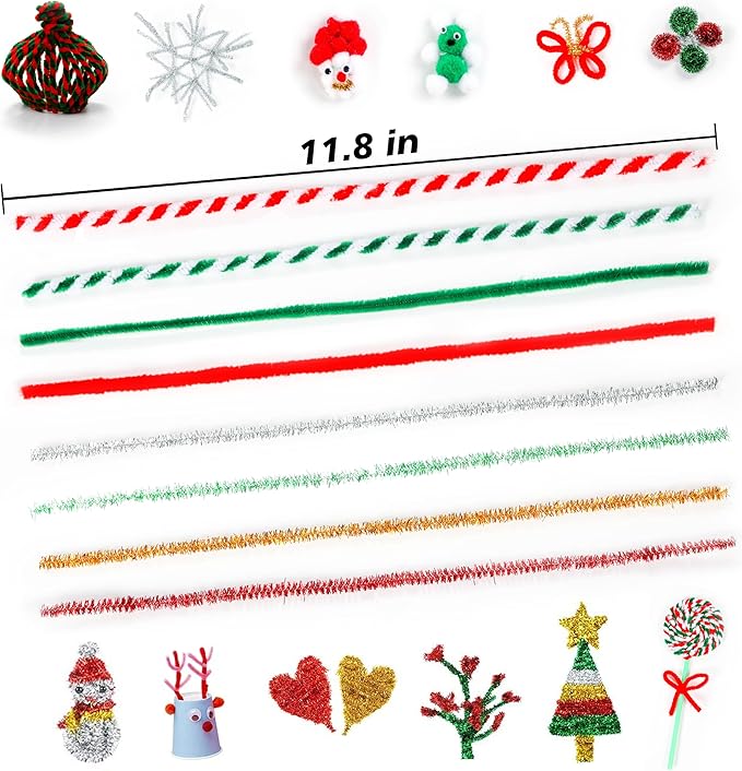 Christmas Pipe Cleaners,420 Pcs Pipe Cleaners Craft Set Including 320Pcs Pipe Cleaners &100Pcs Wiggle Googly Eyes Self Adhesive for Home&School DIY Art Crafts Daily or Christmas Decoration