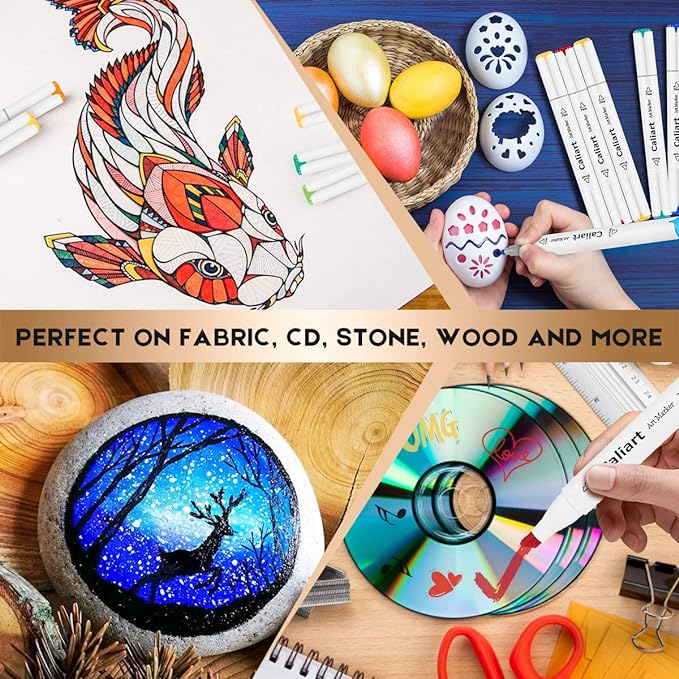 Caliart Art Markers 168 Colors Dual Tip Sketch Pens, Easter Basket Stuffers for Kids Teens Toddler, Permanent Alcohol Based Markers for Adult Book Eggs Decorations Gift Drawing Supplies Kit