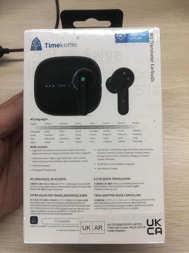 Timekettle M3 Language Translator Earbuds, Two-Way Translator Device with APP for 40 Languages and 13 Offline Translation Packs, Fast Reaction with Revolutionary Al Semantic Tech, Offline Version