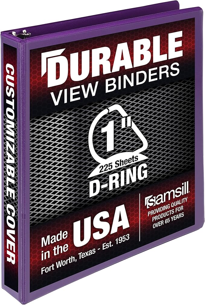 Samsill Durable 1 inch 3 Ring Binder, Made in USA, D Ring Binder, FSC 100% Recycled Chipboard, Purple, 12 Pack