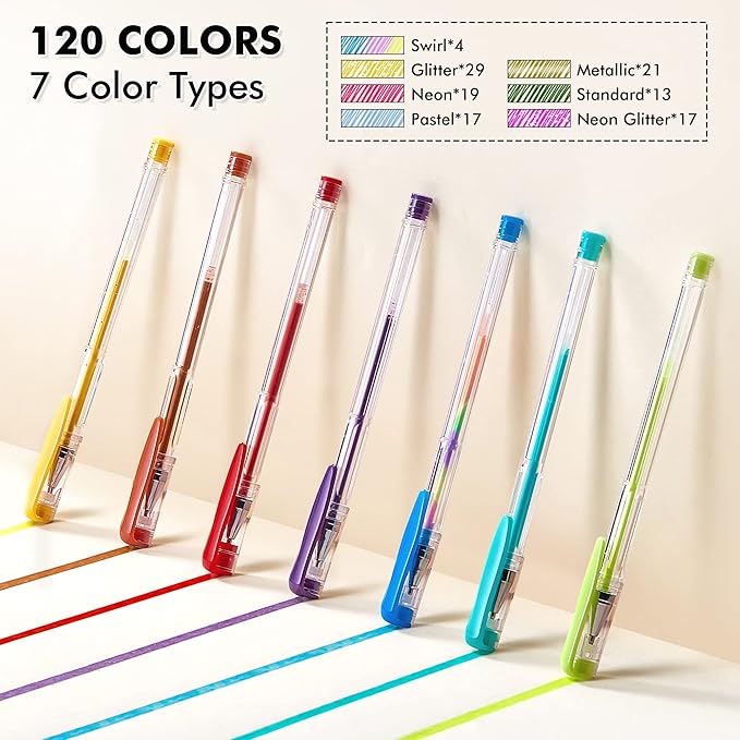 Shuttle Art 120 Unique Colors (No Duplicates) Gel Pens Gel Pen Set for Adult Coloring Books Art Markers