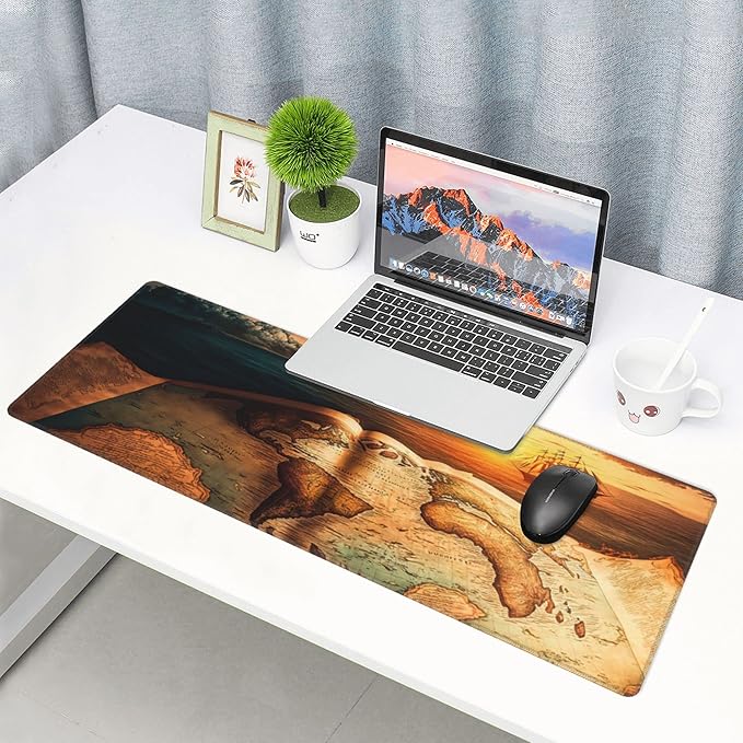 Antique World Map Extended Big Mouse Pad Large,XL Gaming Mouse Pad Desk Pad,31.5x11.8inch Long Computer Keyboard Mouse Mat Mousepad with 3mm Non-Slip Base for Home Office Work