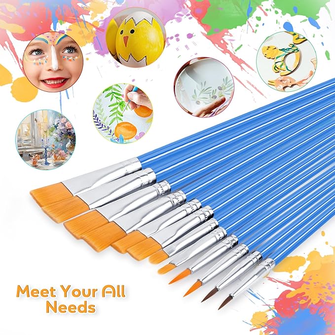 UPINS 11 Pcs Flat Paint Brushes Fine Detail Paint Brush Miniature Small Brush Bulk for Detail Painting Mixed Sizes