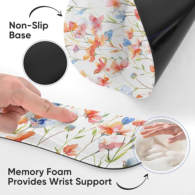 RICHEN 3 PCS Computer Mouse Pads for Desk with Coaster Set, Non-Slip Keyboard Wrist Rest and Mouse Pad Set, Ergonomic Design (YKMWR-52)