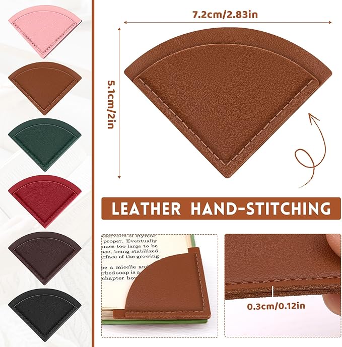 Leather Fan-Shaped Bookmarks, 6 Pcs Fan-Shaped Page Book Marks for Women Book Accessories for Teachers Students School Office Home Supplies