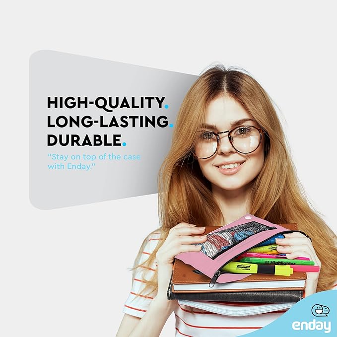 Enday Pink Pencil Pouch For 3 Ring Binder, Zippered Binder Pencil Pouches, 3 Ring Pencil Pouch for Binder, Pencil Case for Binder, Large Pencil Bags for School, Home, and Office (2 Pack)