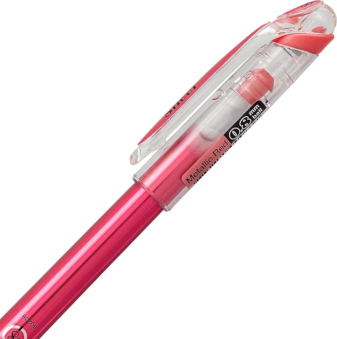Pentel Arts Slicci Metallic 0.8 mm Needle Tip Gel Pen, Metallic Red Ink, Box of 12 (BG208-MB)