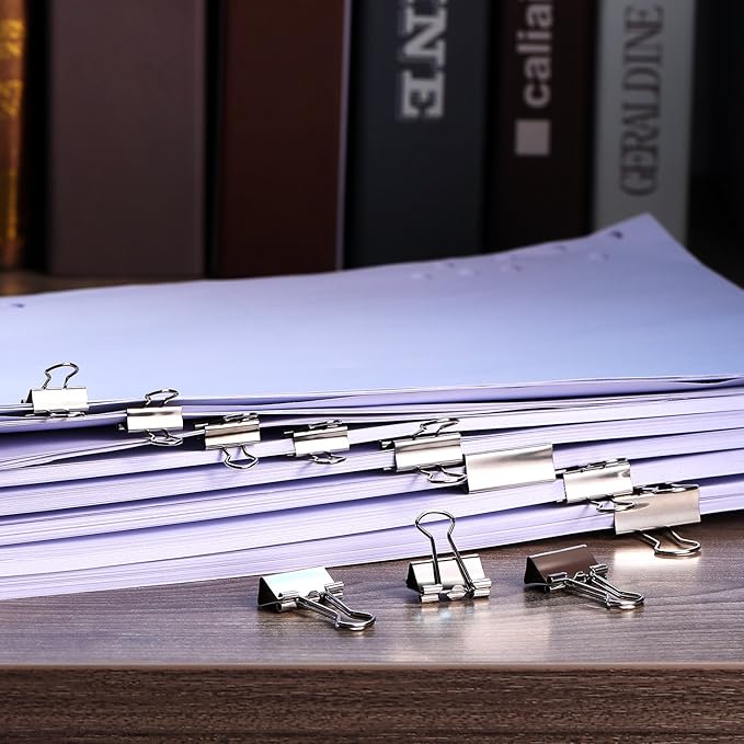 TecUnite 150 Pcs Binder Clips Assorted Sizes Silver Paper Clamps Clips Large Medium Small Office Supplies