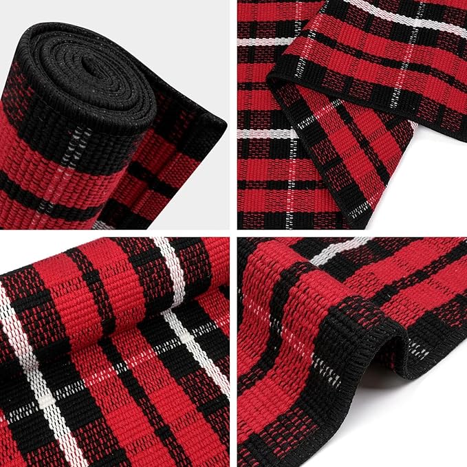 Christmas Front Door Mat Outdoor 2'X4.3', Red Buffalo Plaid Porch Rug Machine Washable Kitchen Rug Entryway Carpet Layered Door Mats Indoor/Outdoor Cotton Area Rug Runner for Bedroom