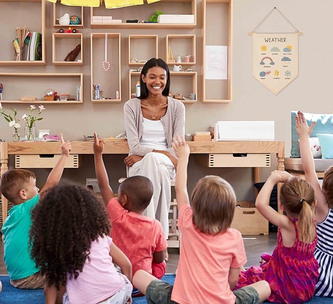 Weather Educational Gift-Flag Sign Present for Toddler Baby Newborn Boys Girls Kids-Banner Wall Decor for Nursery Bedroom Playroom Reading Room Front Door-Baby Present Shower-New Home Christmas Gift