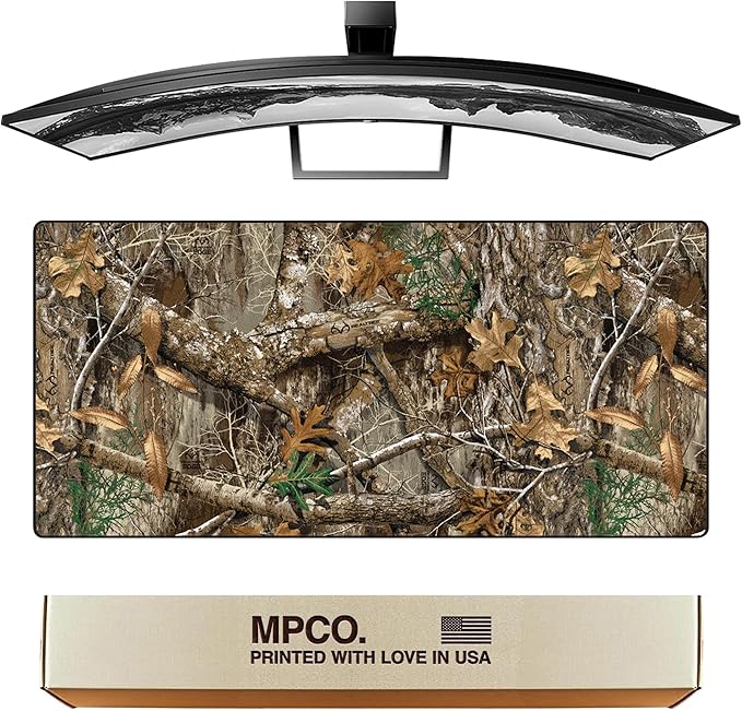 MPCO. Real Tree Large Gaming Desk Pad - 36" x 17" Aeroglyde Fabric Edge Green – Without Logo Desk Mats - Non-Slip, Washable, Smooth Glide for Precision Gaming & Work