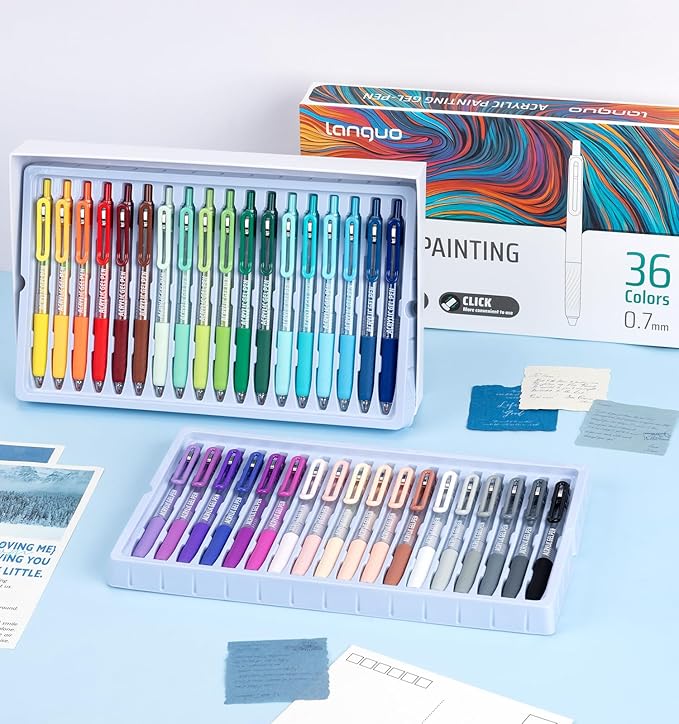 Gel Pens For Coloring, 36 Colors Retractable Colored Pens for Black Paper & White Paper, 0.7mm Fine Point Colorful Pens for Coloring, Writing, Drawing, Journaling, Note Taking, School, Office, Home