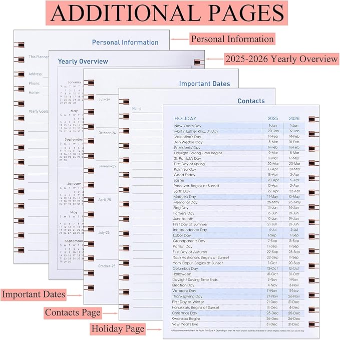 Daily Planner 2025-2026, Weekly and Monthly Planner 2025-2026 Academic Year, July 2025-December 2026 Calender Planner, 8.2"×5.5", 18 Months (JUL.2025-DEC.2026 Pink)