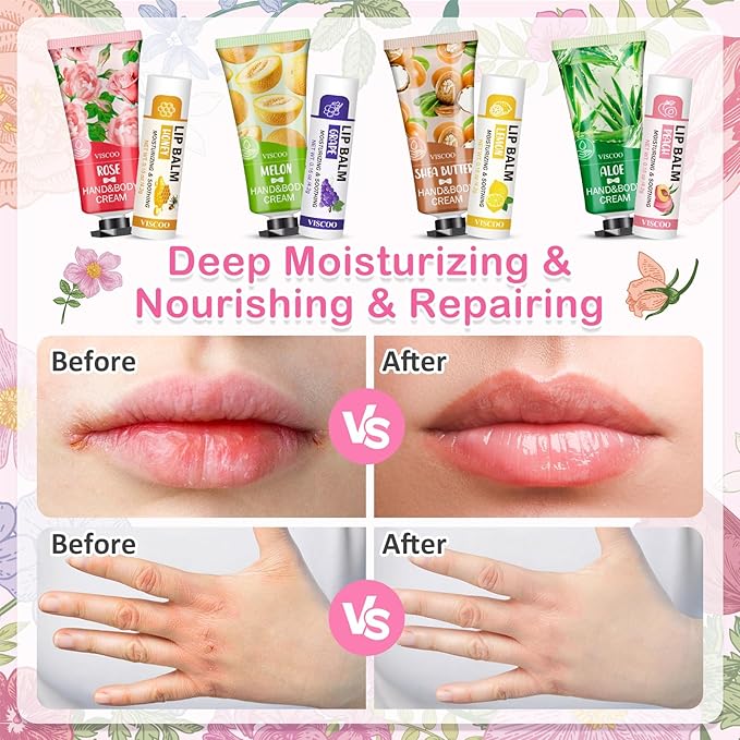 16 Pack Bulk Gifts, Lip Balm and Hand Cream Set, Stocking Stuffers for Women Teengirls, Christmas Gifts,Bridesmaid Gifts for Guests with Thank You Card Organza Bags,Thank You Gifts,Small Gifts