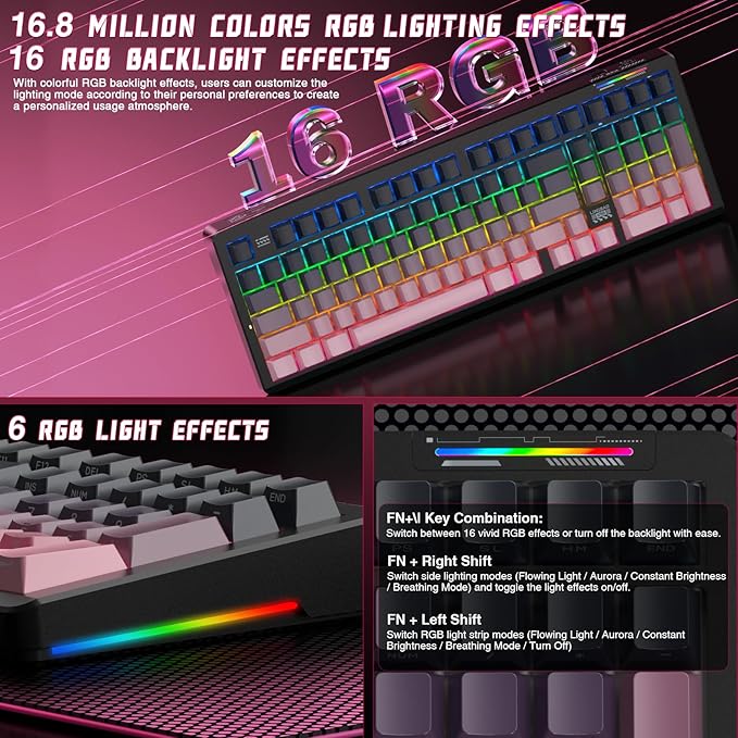 LINGBAO K98 Wireless Mechanical Gaming Keyboard, 10000mAh Battery Tri-Mode BT5.0/2.4GHz/USB-C, Gasket Custom Hot-Swappable Linear Switches Mechanical Keyboards, RGB Backlit Keyboard for PC Laptop