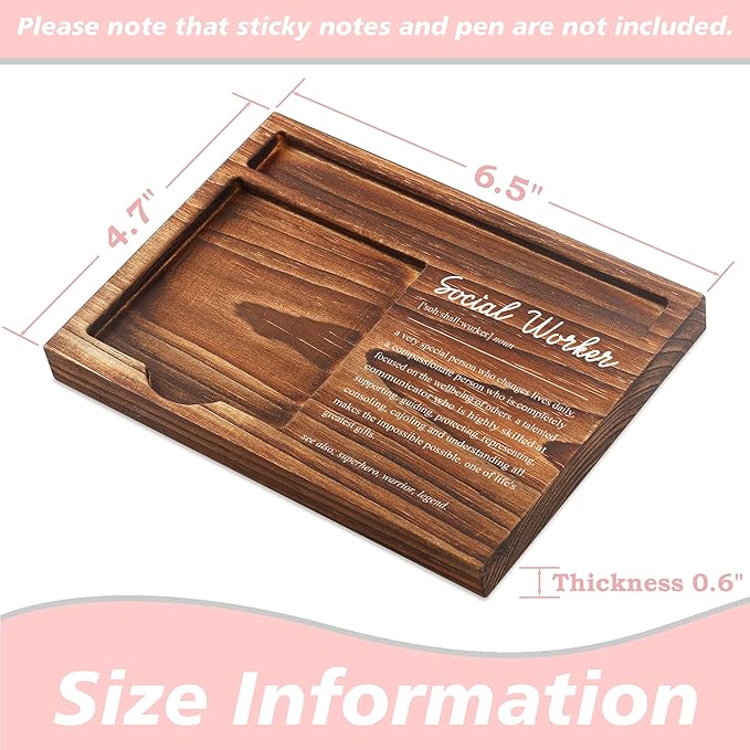 Social Worker Sticky Note Holder Wooden Notepad & Pen Holder 6.5" x 4.7" Sticky Note Pad Holder Dispenser for Desk Social Worker Definition Work Appreciation Gifts, NPA234