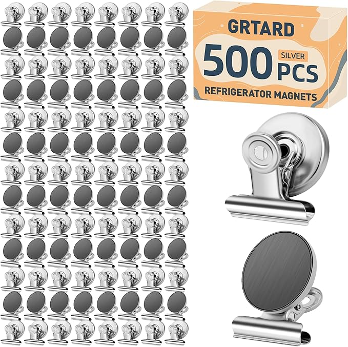Grtard 500pack Magnetic Clips Heavy Duty, Magnet Clips for Fridge, Refrigerator Magnets, Scratch Free Magnets with Clip, Strong Magnetic Clip for Whiteboard, Refrigerator, Locker, Classroom