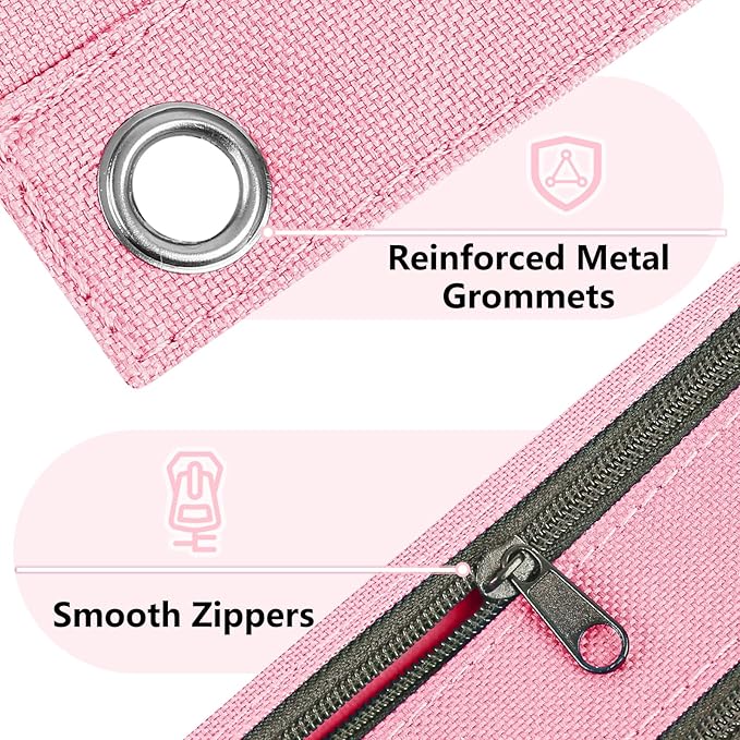 Forvencer Pencil Pouch for 3 Ring Binder, Large Capacity Pencil Pouches with Zipper, Soft Fabric Pencil Bag, Clear Pencil Case with 3 Hole, Portable Office Stationery School College Organizer, Pink