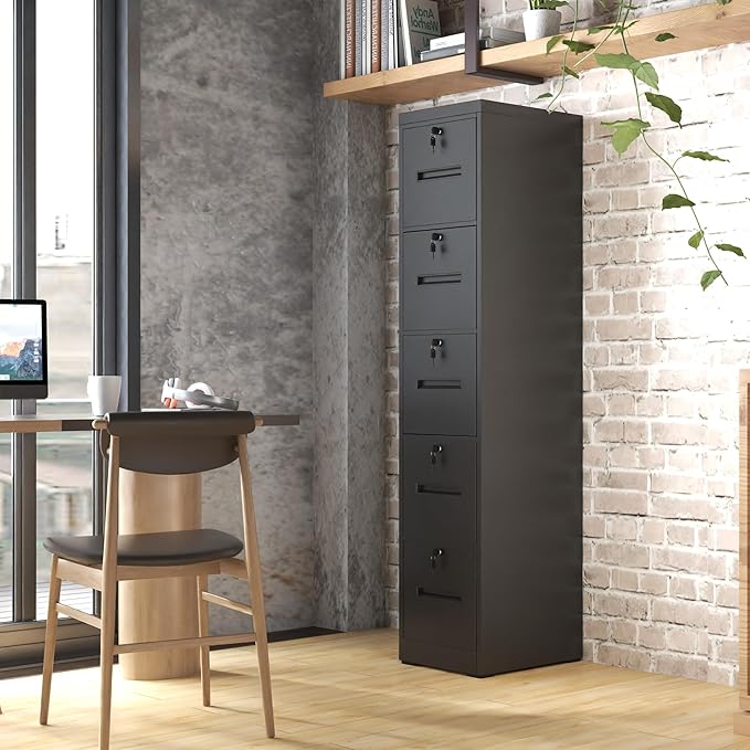 5 Drawer Metal File Cabinet with 5 Unique Locks Heavy Duty Locking File Cabinets Home Office Steel Filing Cabinet Vertical File Cabinets for Legal/Letter Size File,Assembly Required