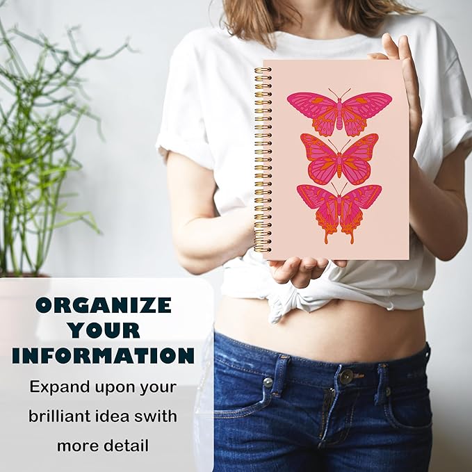 BearCake Hot Pink Preppy Butterfly Journal Notebook, Aesthetic Notebooks, Butterfly Gifts for Women, Pink Office Supplies, Pink Desk Accessories for Women Office, Hardcover Spiral Notebook 5.5x8.3