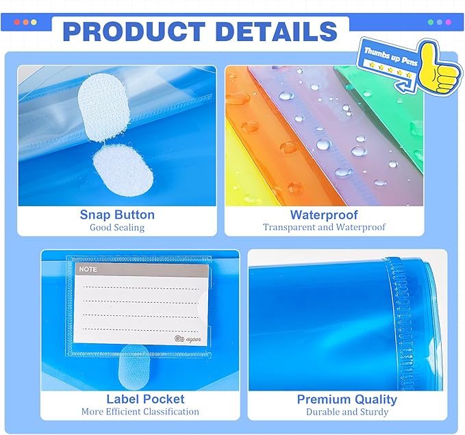 28pcs Binder Folders with Space-Saving Closure and Label Pocket, Super Heavyweight Plastic File Envelopes for 3 Ring, 7 Colors Letter Size Side Loading Binder Pockets Organizer for School