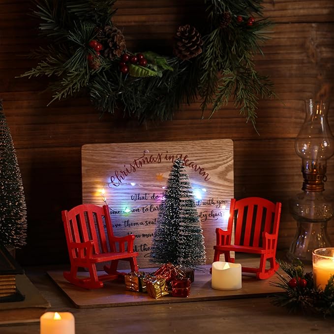 Christmas in Heaven Memorial Gift Empty Rocking Chair Ornament Save A Seat Memorial Xmas Decor Candle Holders Wooden Remembrance Sign