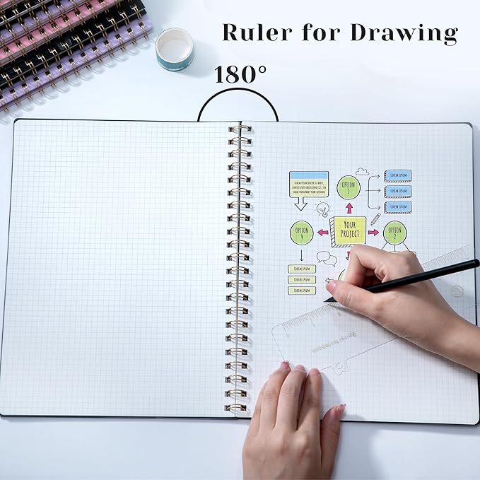 Yoment Graph Paper Notebook Spiral Notebook 8.5 x 11 A4 Large Grid Paper Notebooks, 100 GSM Thick Graph Paper, Plastic Cover Graphing Notebook for Work School Engineering, A4 Black