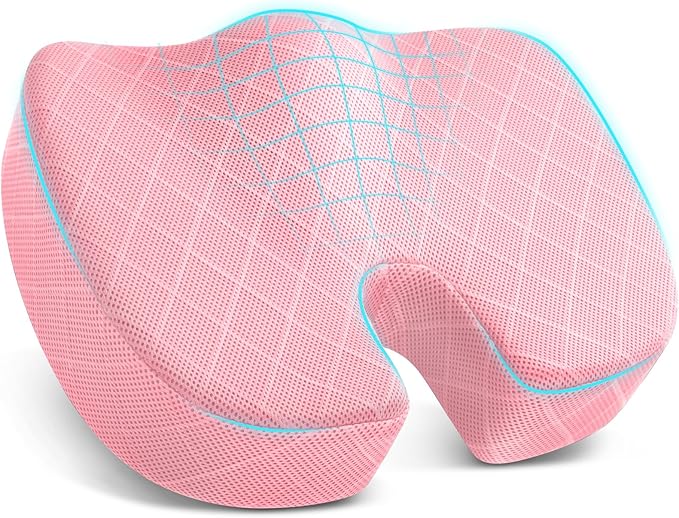 TushGuard Office/Car Seat Cushion, Non-Slip Sciatica & Back Coccyx Tailbone Pain Relief Chair Pad, Memory Foam Butt Pillow for Computer Desk, Wheelchair, Driving (Pink)