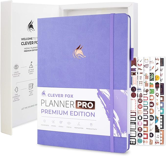 Clever Fox Planner Pro Premium – Luxurious Weekly & Monthly Planner with Budget Organizer for Productivity & Goals, Undated, A4 (Lavender)