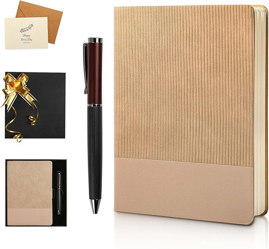 TSFPapier A5 Lined Notebook with Pen & Gift Box 216 Pages PU Leather Journals for Women Men 100GSM Thick Paper College Ruled Notebook for School,Travel,Business,Work,Home Writing (Khaki)