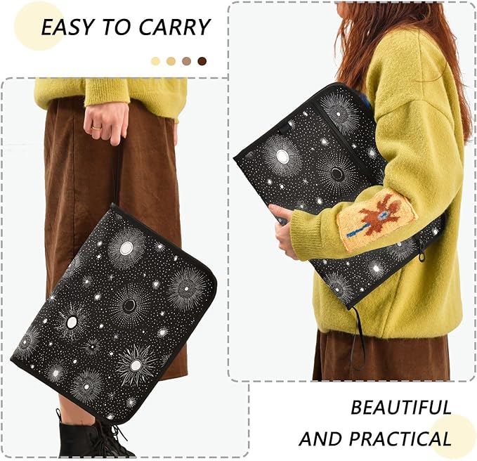 Dark Black Sun Expanding File Organizer with 13 Pockets Accordion File Folders with Labels,Portable Document Paper Bill Receipt Organizer,Home College School Office Supplies, Letter Size