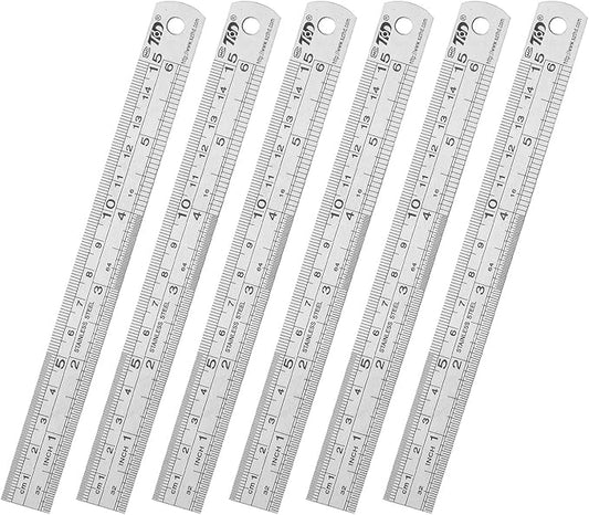 ZZTX Ruler Metal Straight Edge Stainless Steel Ruler 6 Inch Ruler Set Rulers Bulk 6 Pack
