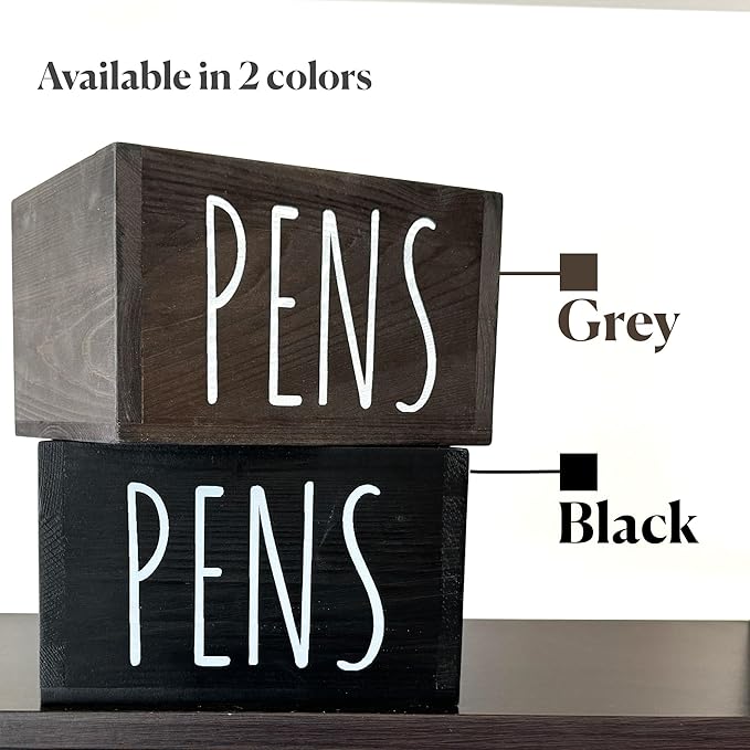 Wood Pencil Holder for Classroom - 6’’ Wooden Black Pen Holder for Desk, 2 Compartment Pen Storage and Color Pencil Organizer for Desk, Cute Stationery Supplies for Classroom, Black