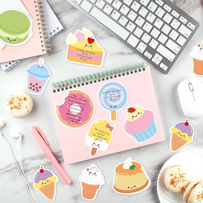 Xqumoi 30 Pack Sweet Treat Sticky Notes - Dessert Self Sticky Notepads Ice Cream Cupcake Cute Writing Memo Pads for Office School Class Student Kids Gift Birthday Party Favors Goodies Bag Fillers