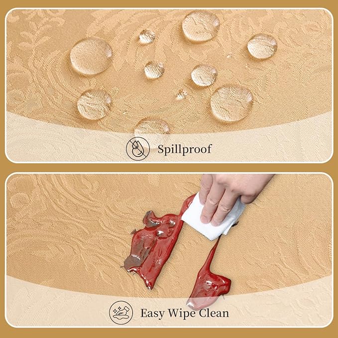 Romanvicky Christmas Jacquard Tablecloth Gold Flower Pattern Rectangle Table Cloth Spill Proof Wrinkle Resistant Polyester Table Cover for Dining, Party, Thanksgiving Decoration, 60 x 84 Inch