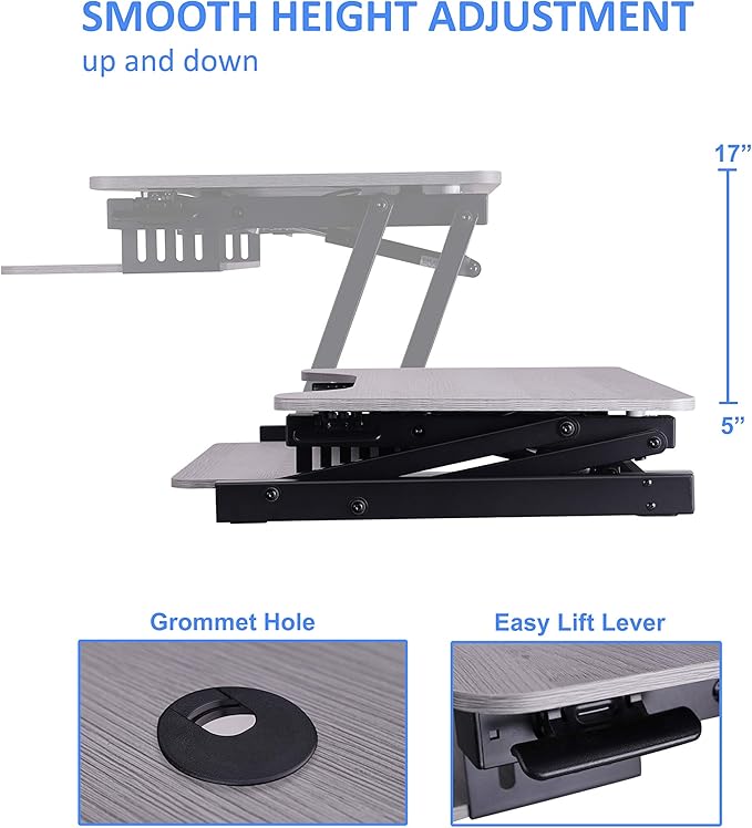 Rocelco 37.5" Height Adjustable Standing Desk Converter with Dual Monitor Mount and Anti Fatigue Mat -Slide Out Retractable Keyboard Tray -Sit Stand Tabletop Riser Workstation -Gray (R DADRG-DM2-MAF)