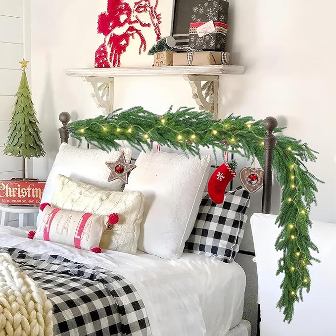 Hananona 4 Pcs 6 Ft Artificial Norfolk Pine Garlands, Real Touch Winter Pine Garland, Green Artificial Greenery Garland for Table, Mantle, Wall, Indoor, Outdoor Christmas Decorations (4, 6 FT)