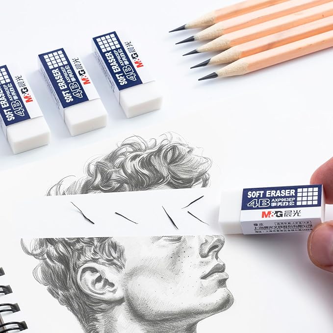 M&G 24 Pack Erasers Pencil Erasers, 4B White Rubber Eraser Rectangular Bulk for Kids School Students Office, Art Erasers for Drawing