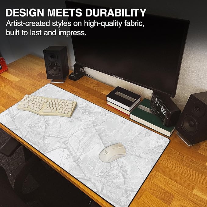 MPCO. Dark Fantasy Large Gaming Desk Pad - 36" x 17" Duraglyde Fabric Thunder’s Wrath Keep Desk Mats - Non-Slip, Washable, Smooth Glide for Precision Gaming & Work