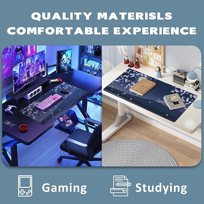 Large Mouse Pad Mount Fuji Sakura Moon Extended Gaming Mouse Pad Non-Slip Desk Mat with Stitched Edge Laptop Computer Keyboard Mousepad for Office Home 35.4" x 15.7"