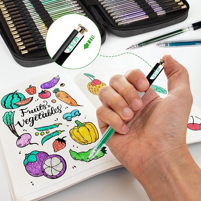 Retractable Glitter Gel Pens,72 Colors Large Capacity Multicolor Glitter Metallic Gel Ink Pens, 1 mm Fine Point Smooth Writing Color Pens for Adult Coloring Book Note Taking Aesthetic Art Supplies