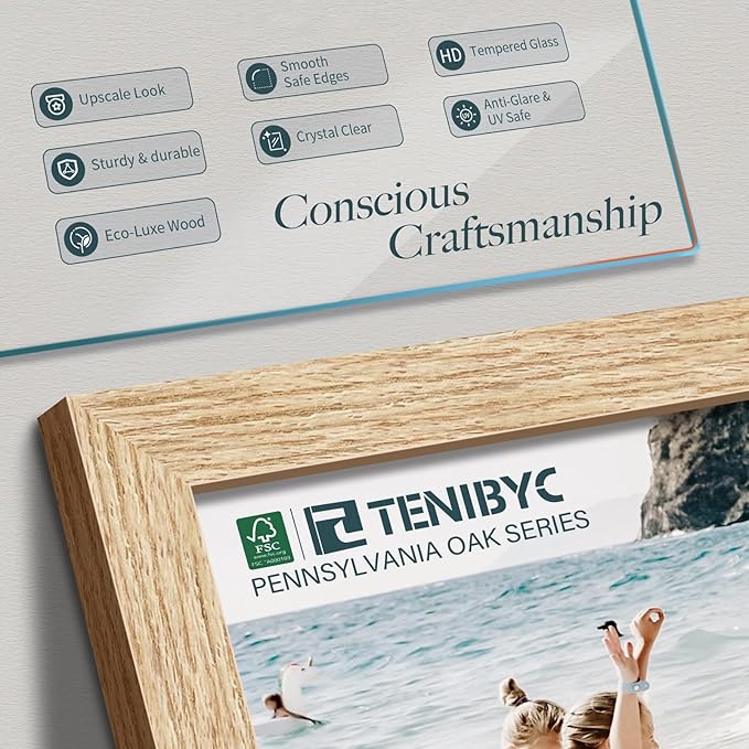 11x14 Oak Picture Frame 3 Pack with HD Glass, Natural Wood Poster Frame, Wall Gallery Frame