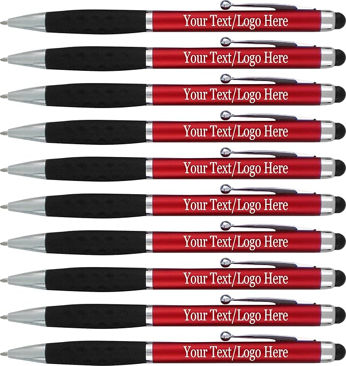 Customized Pens With your Custom Logo or Text-600 Pack Bulk-for Businesses, Parties, and Events, 2 in 1 Ballpoint Pen & Stylus Compatible with Touchscreen Devices, Red Barrel, Black Ink